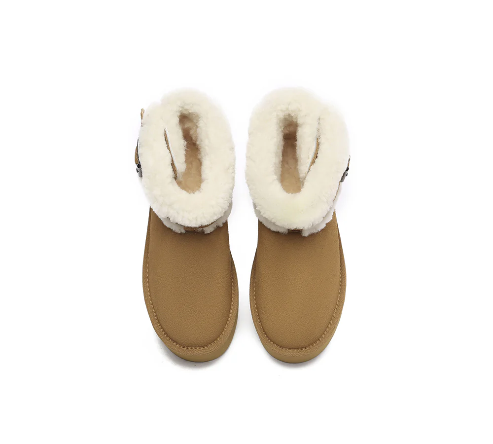 UGG EVERAU? UGG Boots Sheepskin Wool Adjustable Buckle Ankle Platform Ula