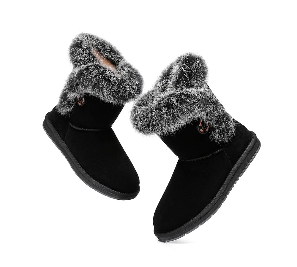 AUSTRALIAN SHEPHERD? UGG Boots Women Sheepskin Wool Collar Short Button Donna