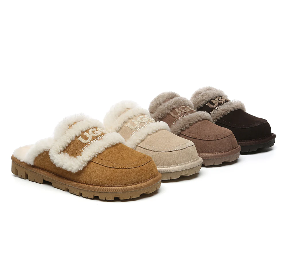 AUSTRALIAN SHEPHERD? UGG Slippers Women Sheepskin Wool Shearling Lined Rilee