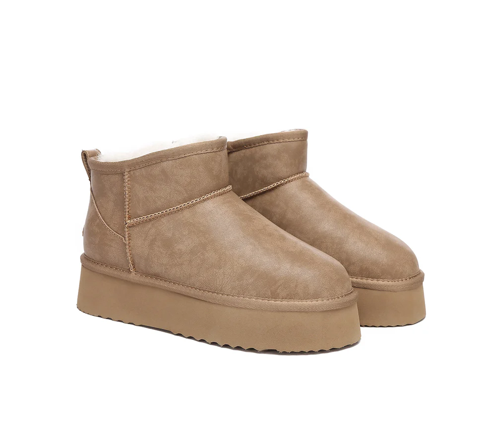 EVERAU? UGG Boots Women Sheepskin Wool Ankle Platform Romi