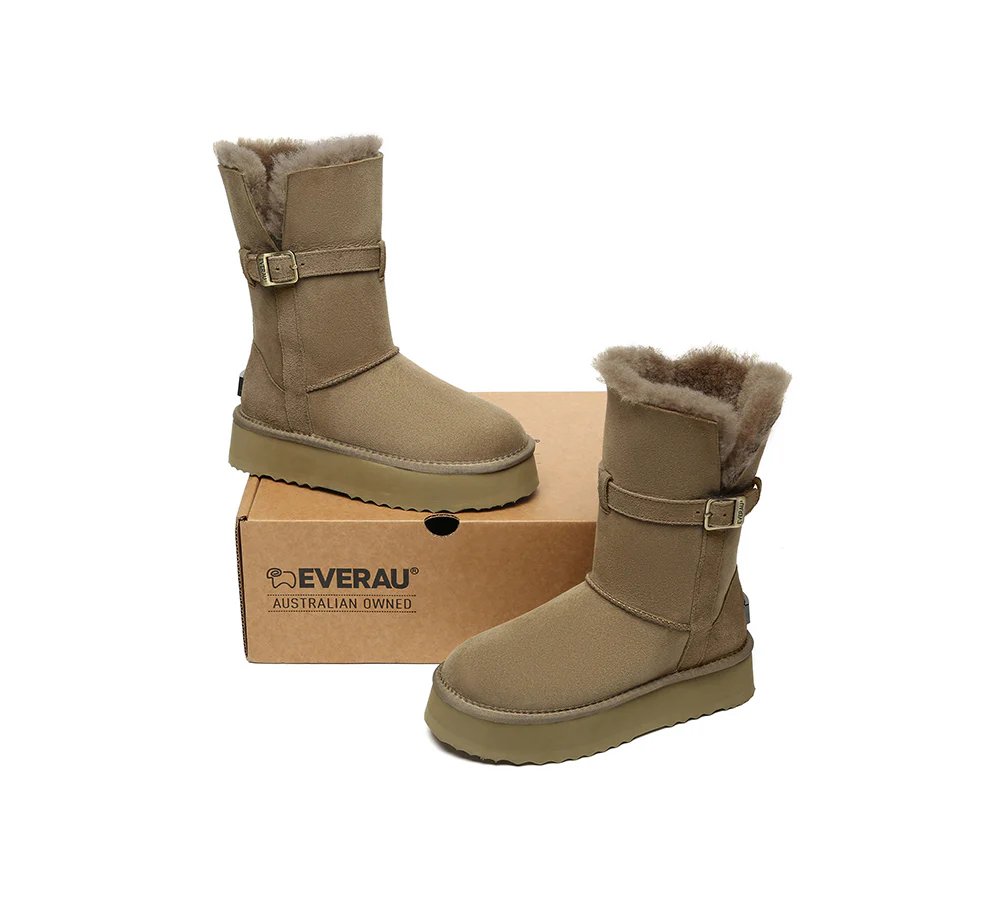 UGG EVERAU?  UGG Boots Women Sheepskin Wool Platform Short Valerie