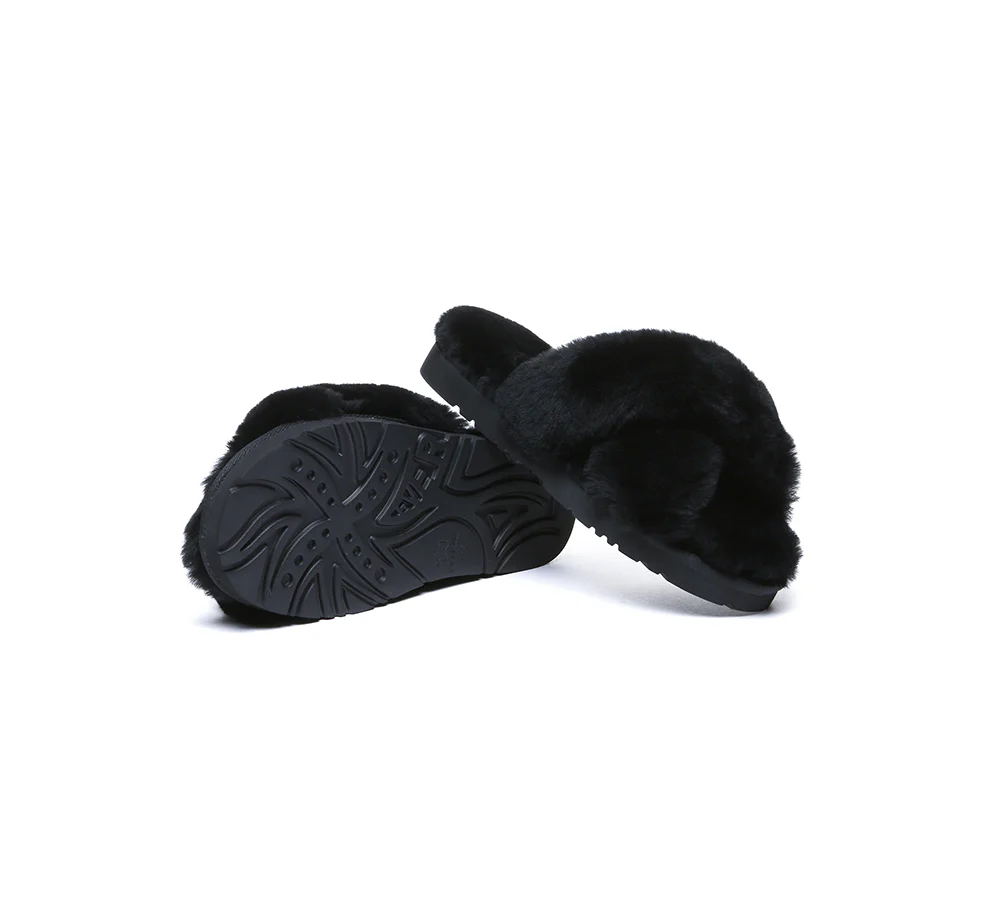 EVERAU? UGG Women Crossover Fluffy Slides Leanna