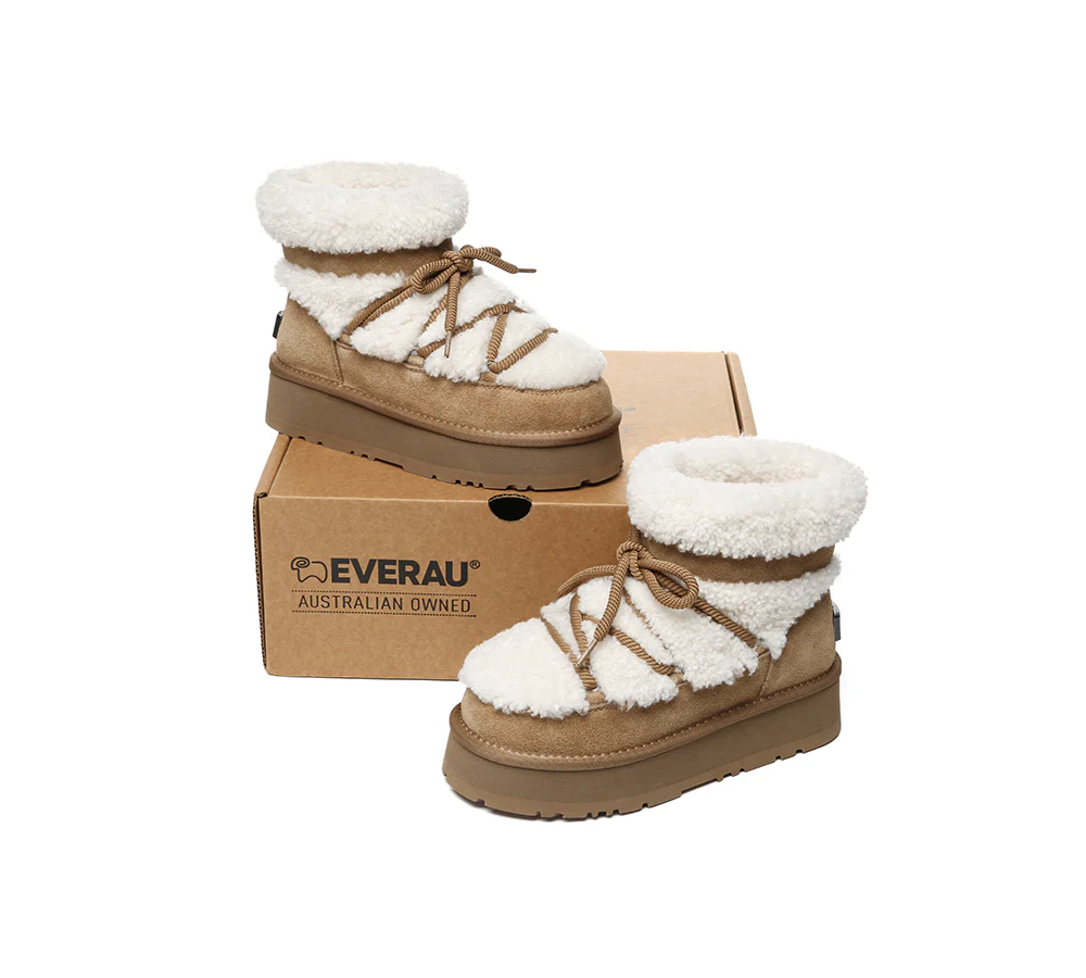 UGG EVERAU? UGG Boots Women Sheepskin Wool Ankle Platform Short Carmen