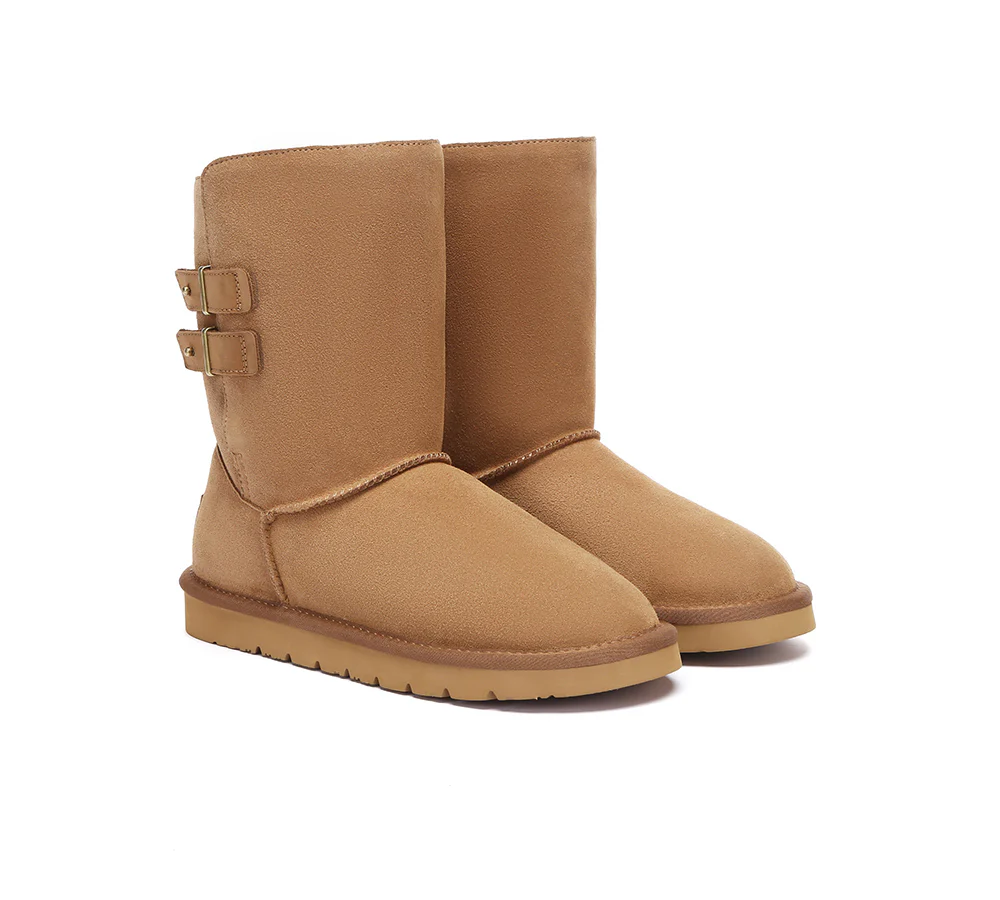 AUSTRALIAN SHEPHERD? UGG Boots Sheepskin Wool Buckle Mid Calf Winza