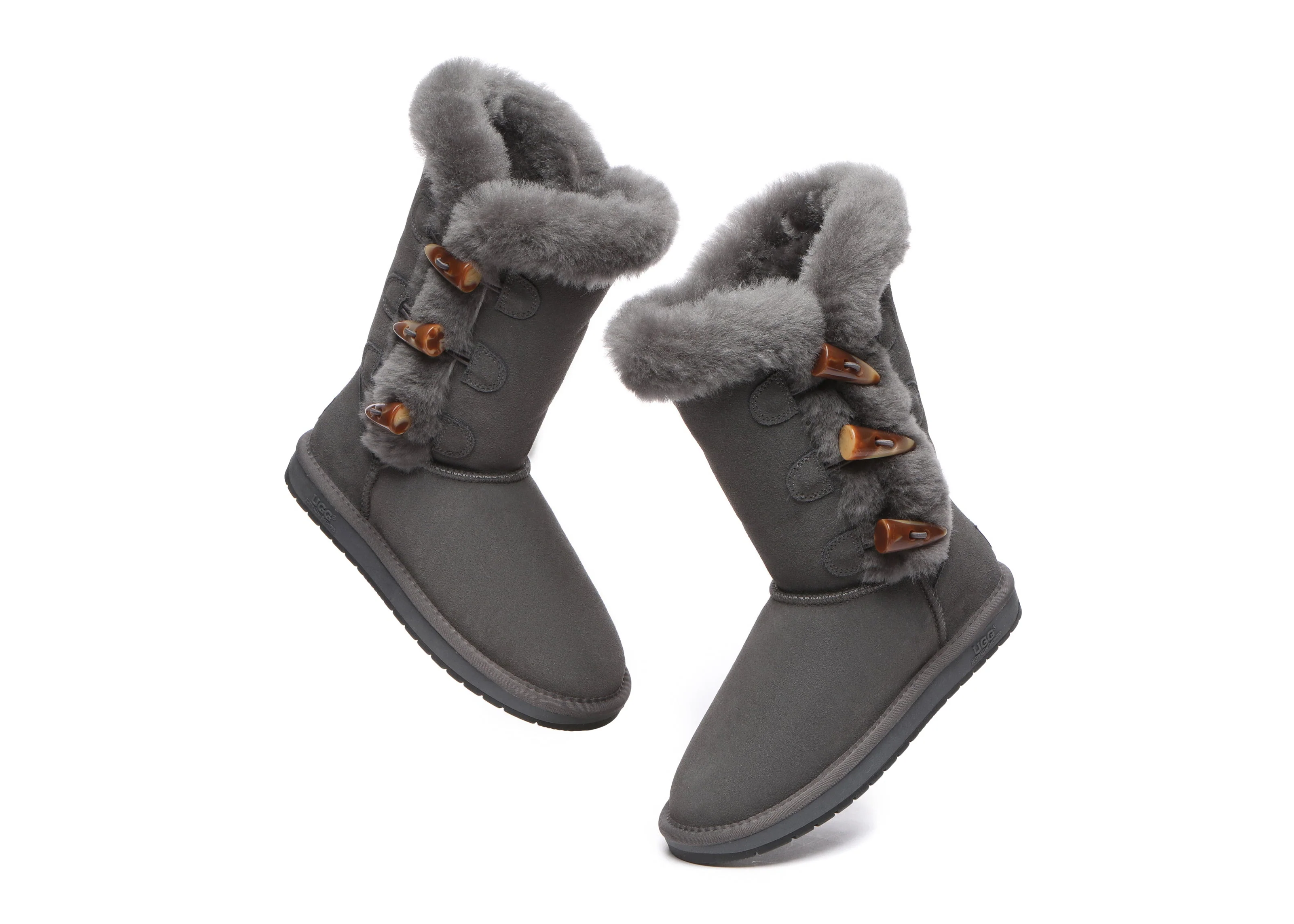 AUSTRALIAN SHEPHERD? UGG Boots Women Sheepskin Wool Horn Toggle Closure Tall Tamari