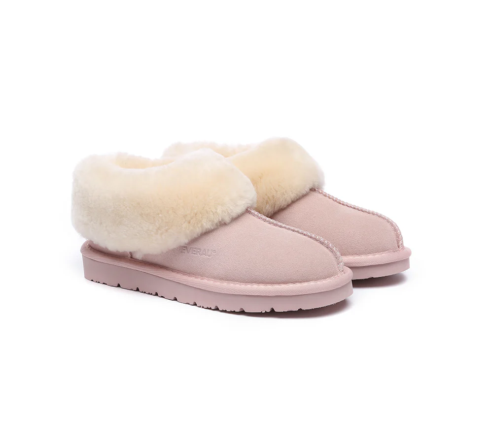 EVERAU? UGG Slippers Sheepskin Wool Suede Ankle Homey