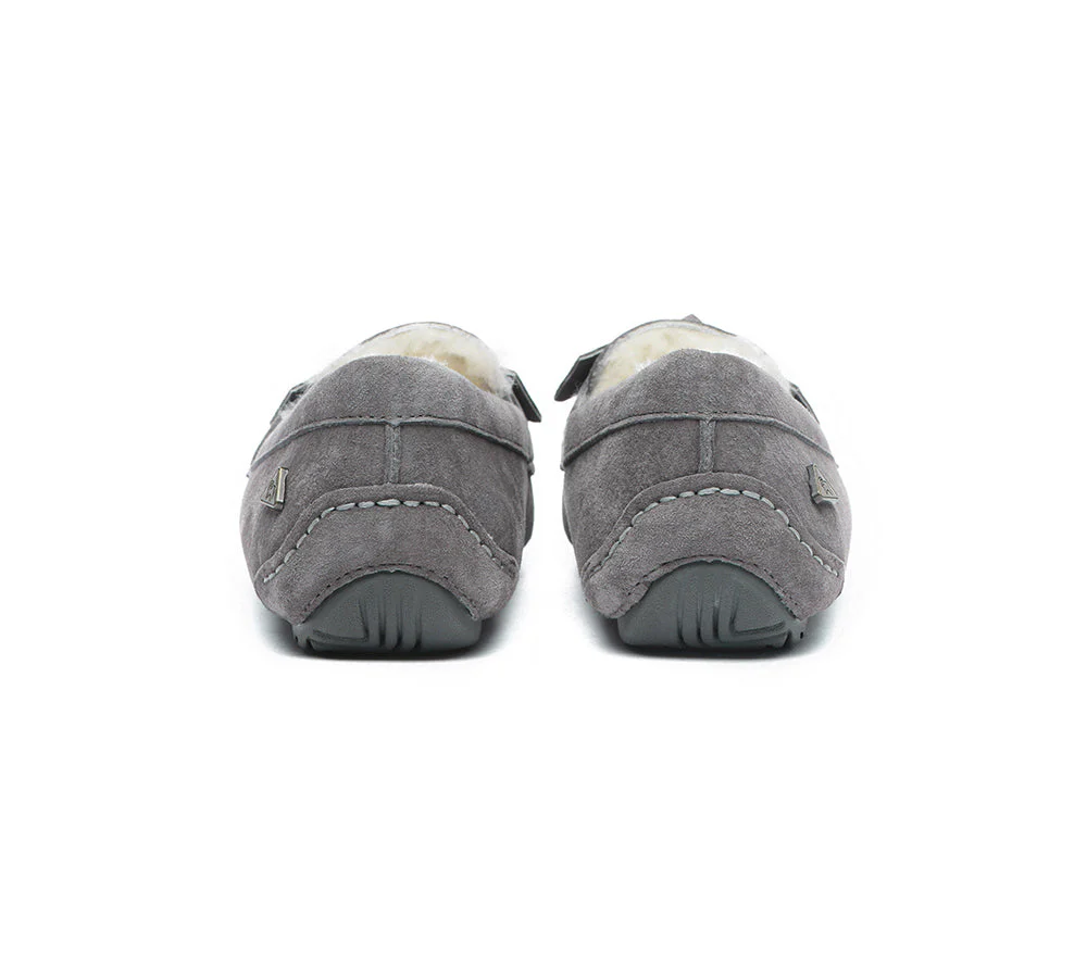 EVERAU? UGG Slippers Women Sheepskin Wool Bow Ankle Woven Moccasins