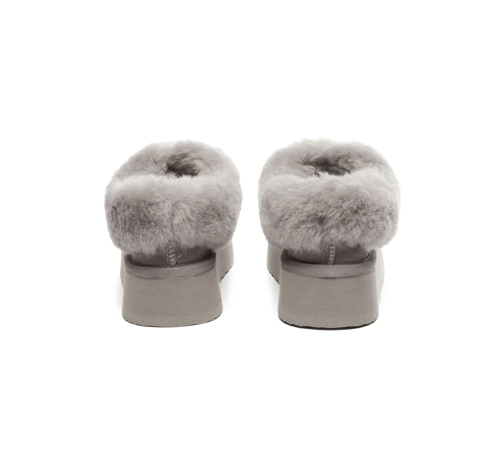 UGG EVERAU? UGG Slippers Women Sheepskin Wool Collar Ankle Platform Gabri