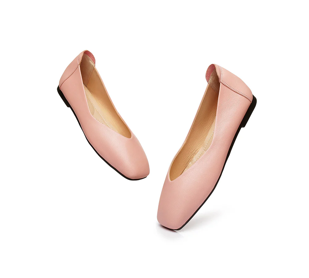 EVERAU? Women Leather Square Toe Ballet Flats Linda