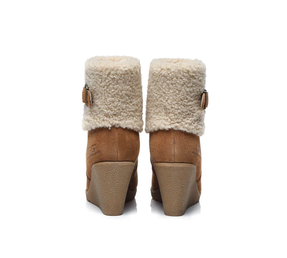 AUSTRALIAN SHEPHERD? UGG Boots Women Sheepskin Shearling Zipper Wedge Joanna