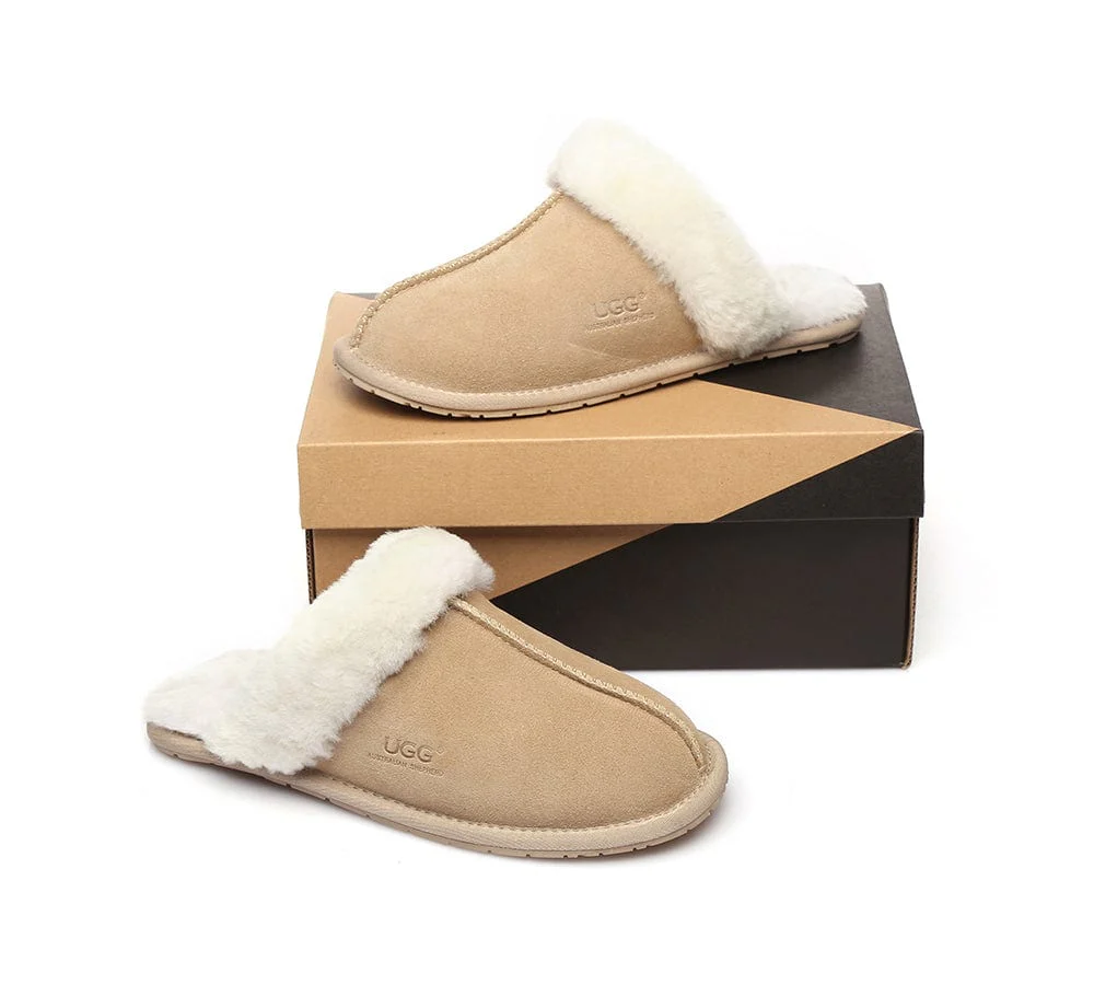 AUSTRALIAN SHEPHERD? UGG Slippers Premium Sheepskin Wool Scuff Rosa