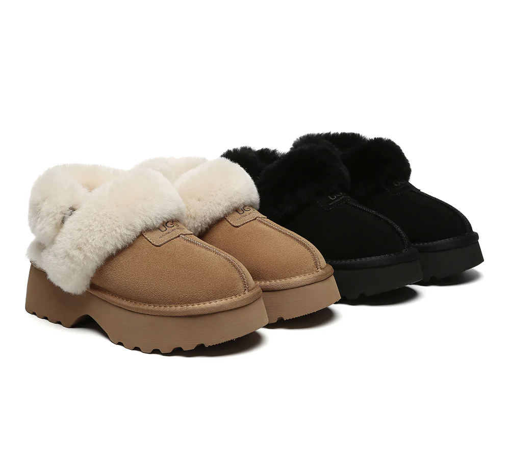 AUSTRALIAN SHEPHERD? UGG Slippers Women Removable Wool Strap Slingback Chunky Platform Muna