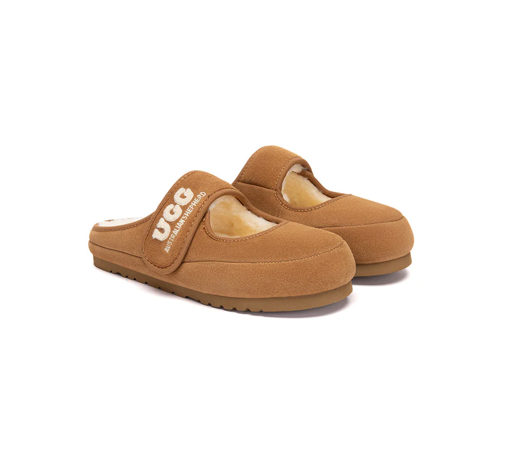 AUSTRALIAN SHEPHERD? UGG Slippers Sheepskin Wool Adjustable Strap Mary Jane Velly