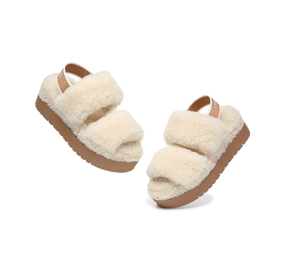 AUSTRALIAN SHEPHERD? UGG Women Double Strap Slingback Platform Fluffy Slides Lyam
