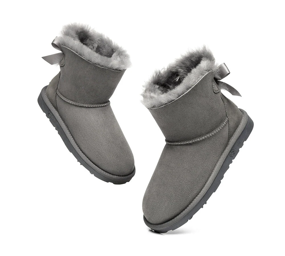 EVERAU? UGG Boots Women Sheepskin Wool Mini Single Back Bow