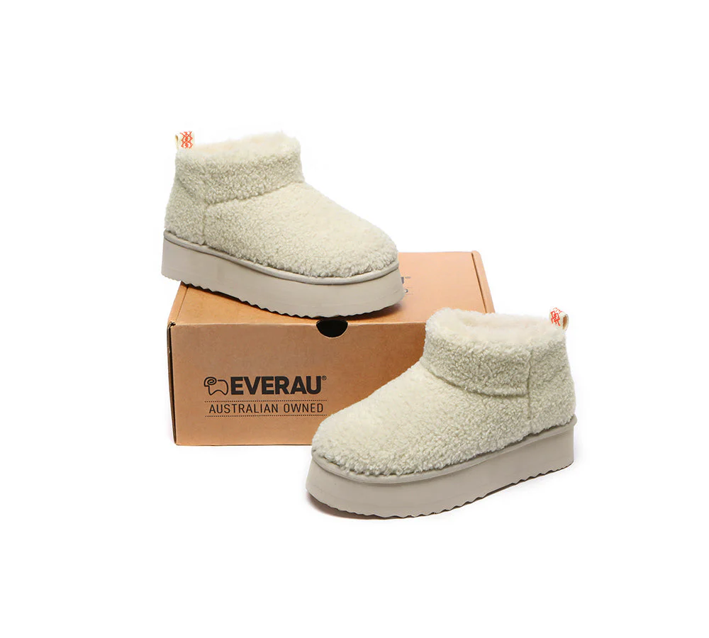 EVERAU? UGG Boots Sheepskin Wool Plush Ankle Ultra Platform Teddycozy