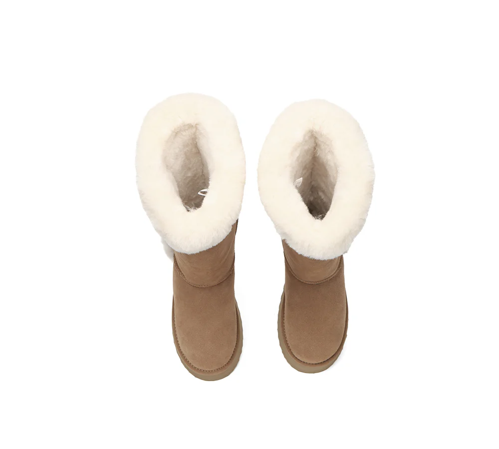 UGG EVERAU? UGG Boots Women Sheepskin Wool Shearling Lined Tall Platform Kazzi