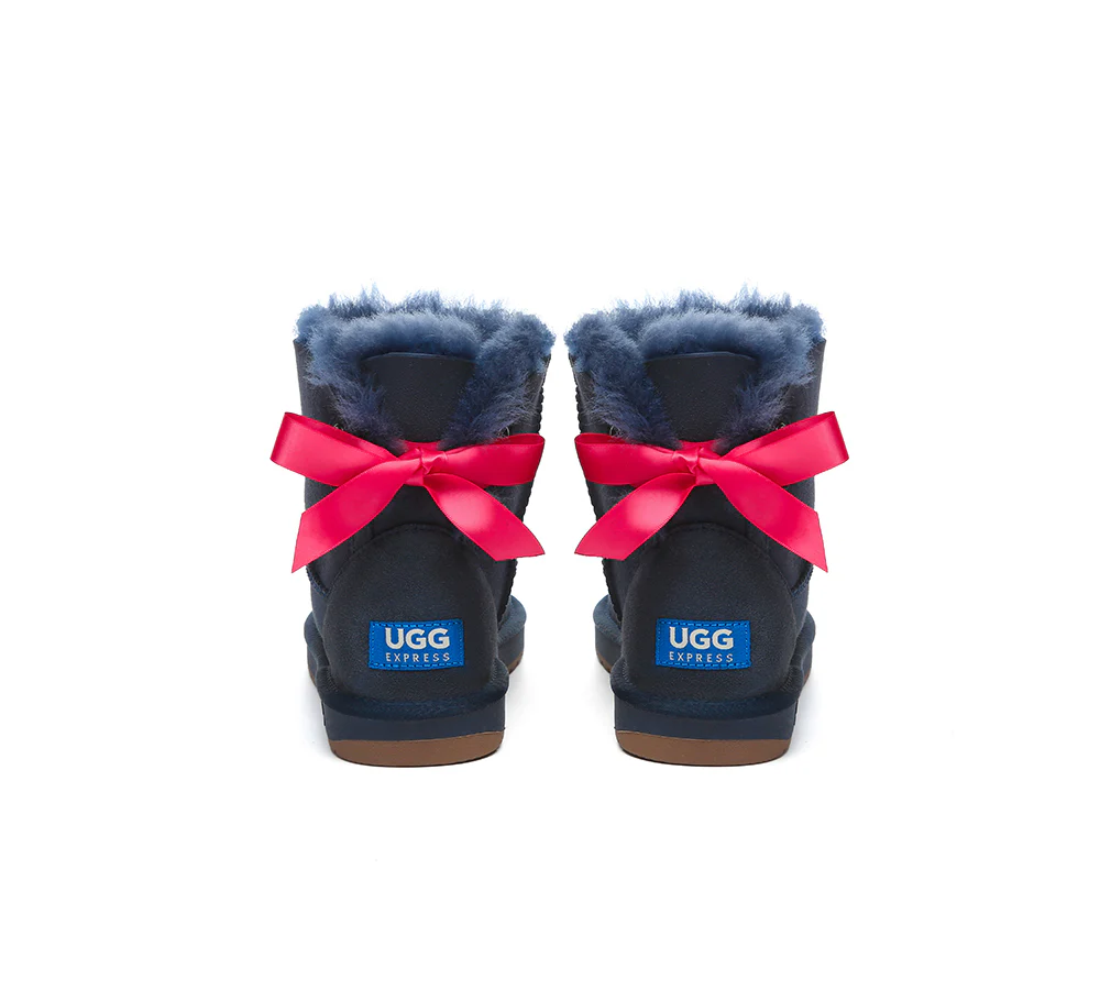 UGG EXPRESS? Beyond Blue UGG Boots Sheepskin Wool Mini Back Bow