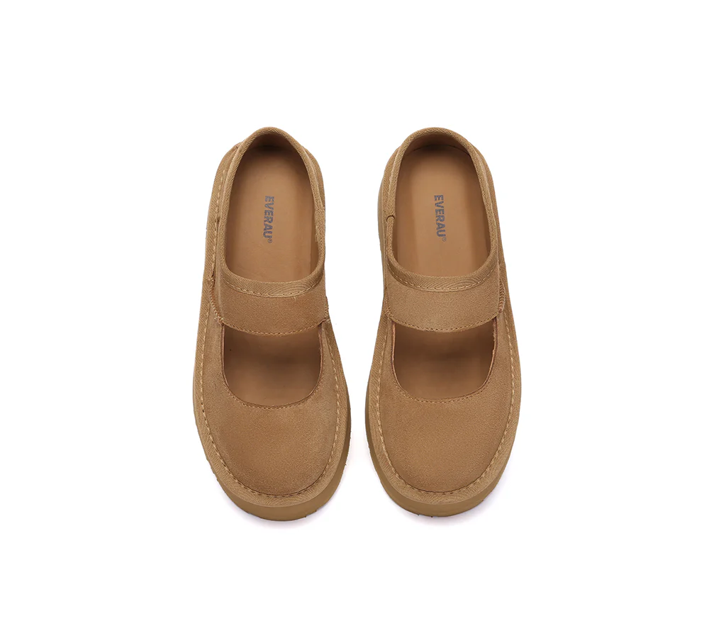 EVERAU? Women Leather Mary Jane Platform Sandals Moana