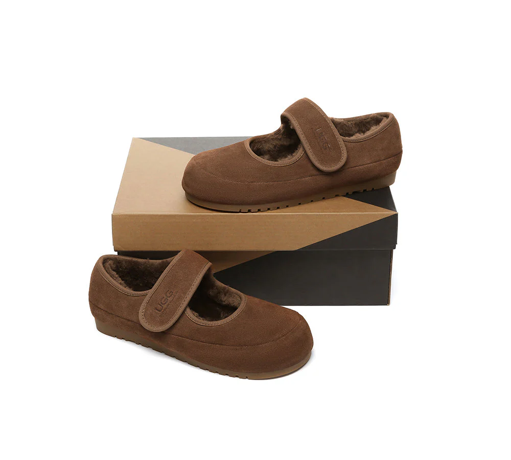 AUSTRALIAN SHEPHERD? UGG Slippers Sheepskin Wool Adjustable Strap Mary Jane Millie