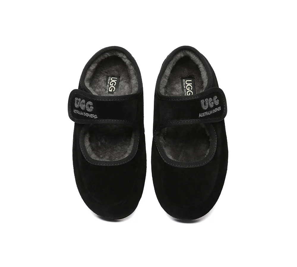 AUSTRALIAN SHEPHERD? UGG Slippers Sheepskin Wool Adjustable Strap Mary Jane Velvi