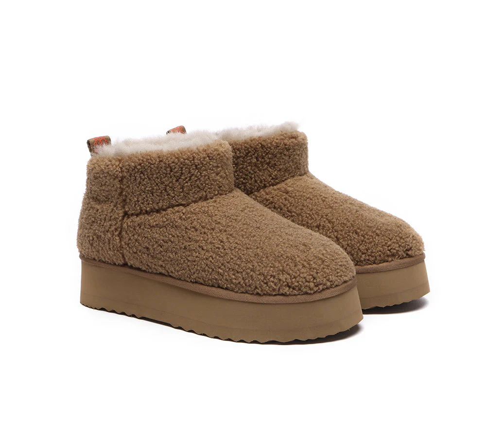 EVERAU? UGG Boots Sheepskin Wool Plush Ankle Ultra Platform Teddycozy