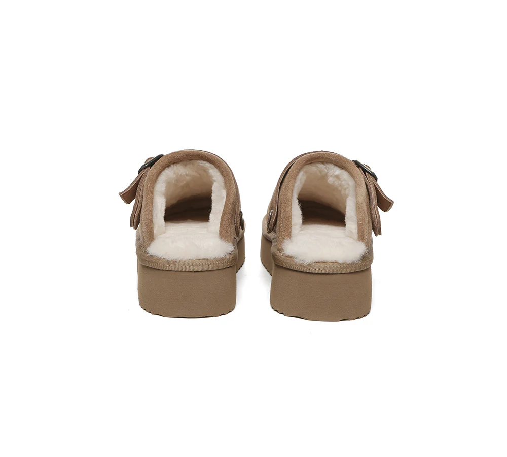 AUSTRALIAN SHEPHERD? UGG Slippers Sheepskin Wool Adjustable strap Platform Sadie