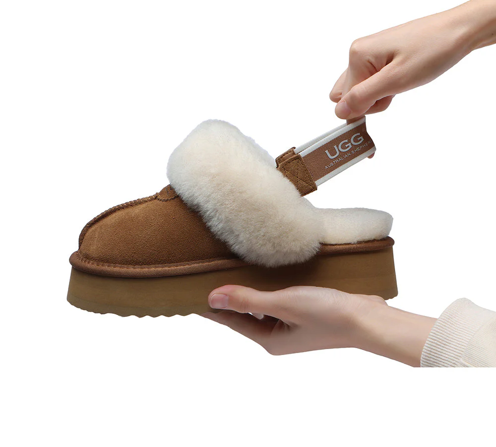 AUSTRALIAN SHEPHERD? UGG Slippers Women Removable Strap Slingback Platform Waffle
