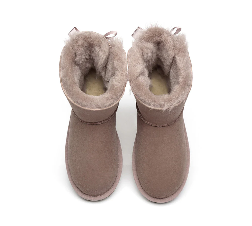 EVERAU? UGG Boots Women Sheepskin Wool Mini Single Back Bow