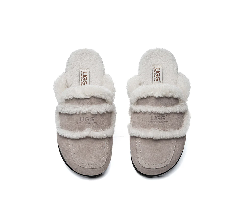 AUSTRALIAN SHEPHERD? UGG Slippers Women Sheepskin Wool Shearling Lined Remi