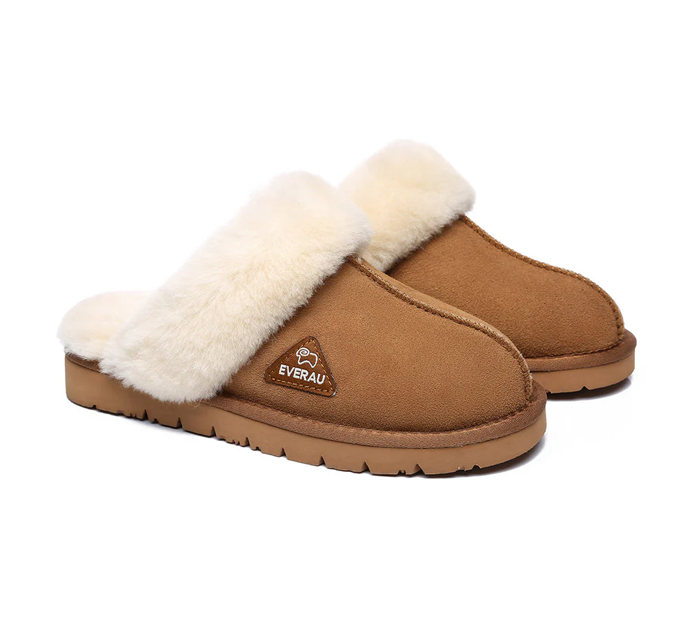 EVERAU? UGG Slippers Premium Sheepskin Wool Scuff Muffin