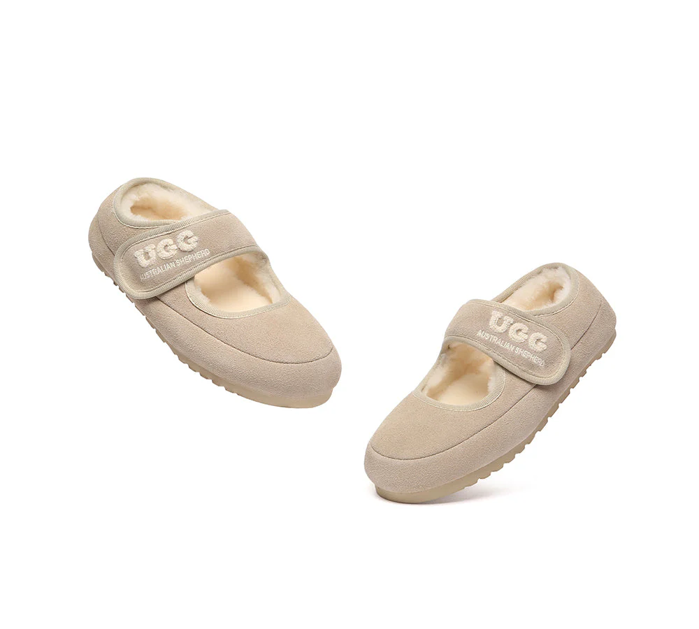 AUSTRALIAN SHEPHERD? UGG Slippers Sheepskin Wool Adjustable Strap Mary Jane Velvi
