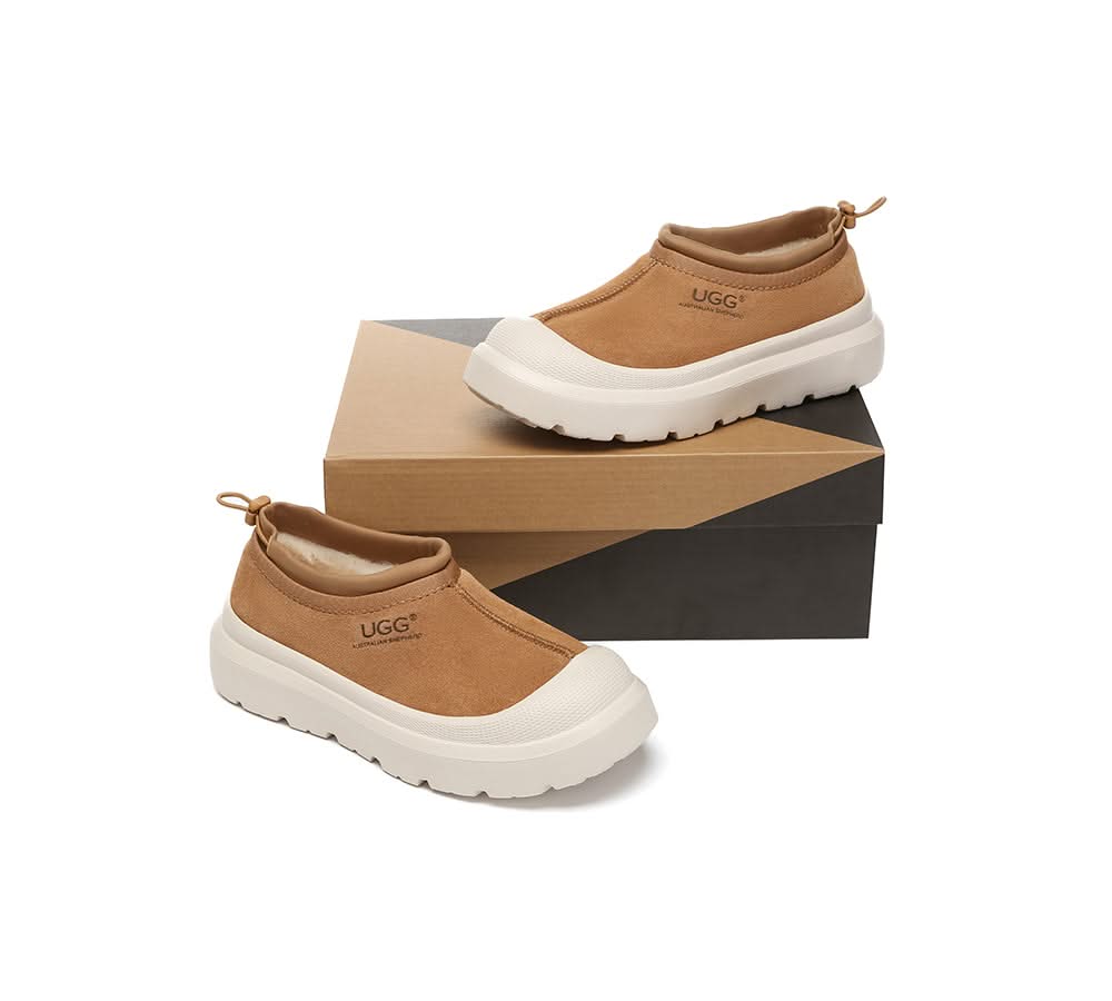 AUSTRALIAN SHEPHERD? UGG Slippers Sheepskin Wool Drawstring Chunky Platform Harlow