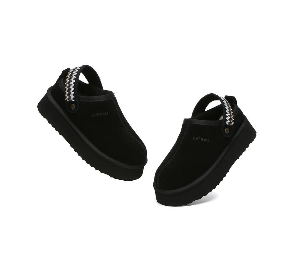 EVERAU? UGG Slippers Sheepskin Wool Slingback Kintted Platform Maeve