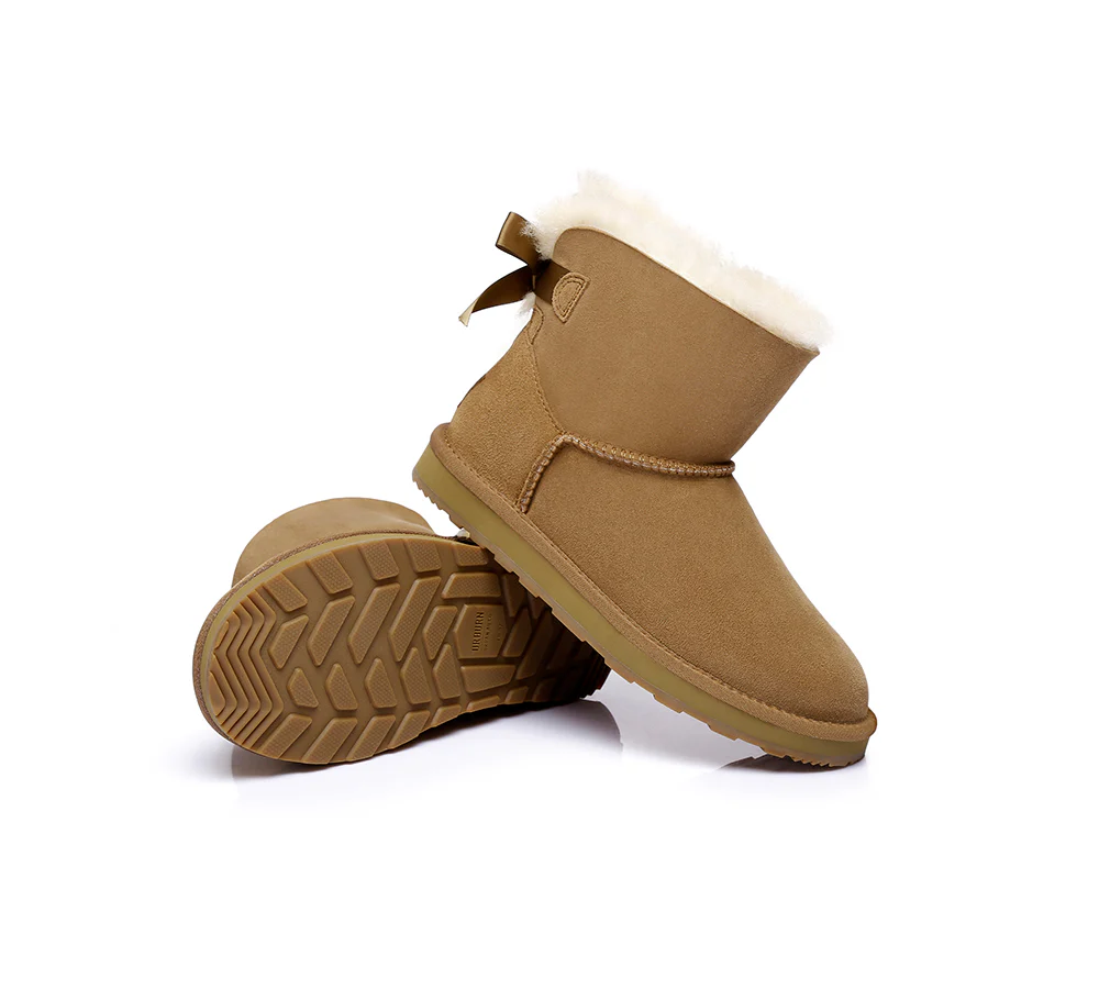 Urban UGG? UGG Boots Women Double faced Sheepskin Wool Mini Back Bow