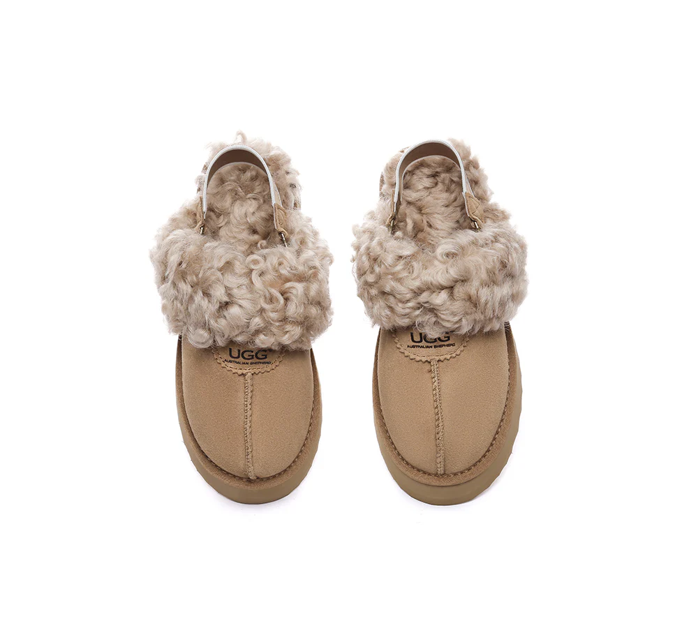 AUSTRALIAN SHEPHERD? 2-Way Style UGG Slippers Women Removable Strap Slingback Platform Waffle Curly