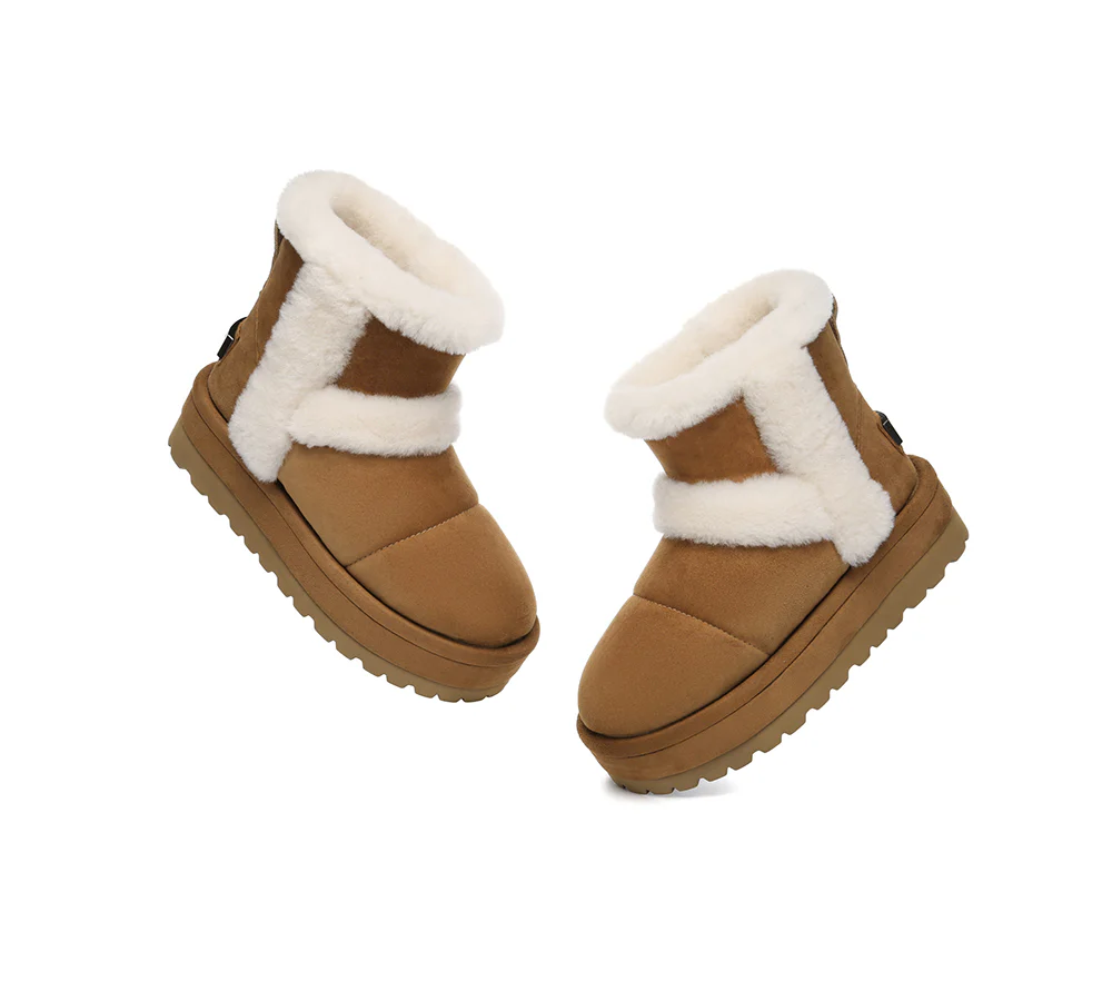 UGG EVERAU? UGG Boots Women Sheepskin Wool Shearling Lined Ankle Platform Udelia