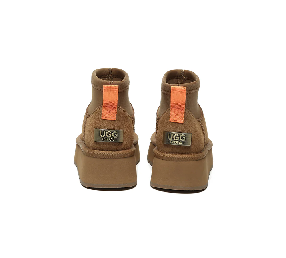 UGG EVERAU? UGG Boots Women Sheepskin Wool Stretchy Ankle Mini Platform Ethel