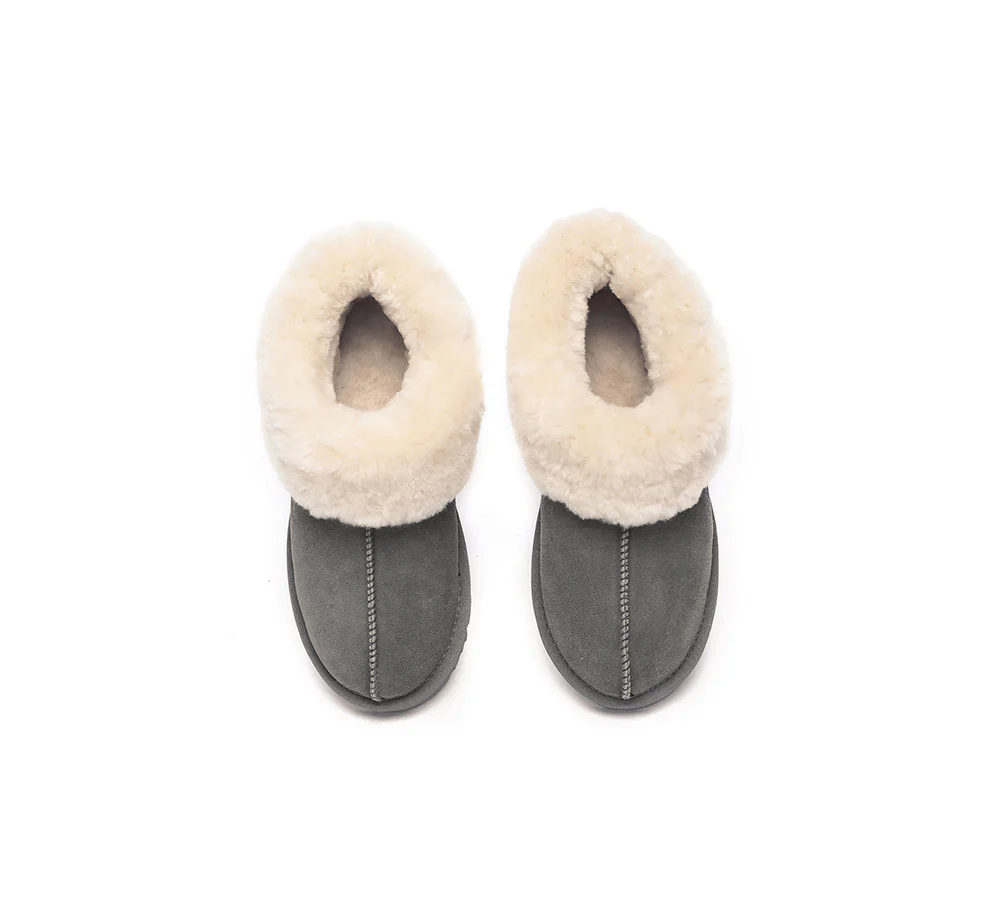 EVERAU? UGG Slippers Sheepskin Wool Suede Ankle Homey