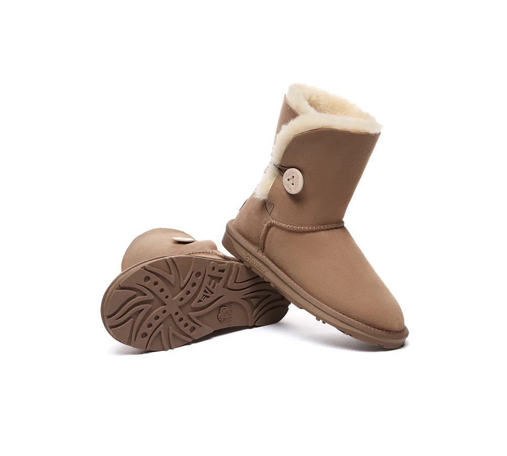 UGG EVERAU? UGG Boots Double Faced Sheepskin Wool Short Button