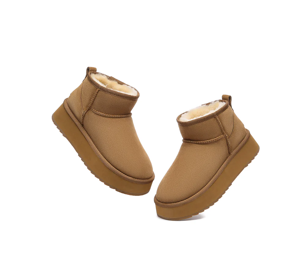 EVERAU? UGG Boots Sheepskin Wool Ankle Ultra Mini Platform