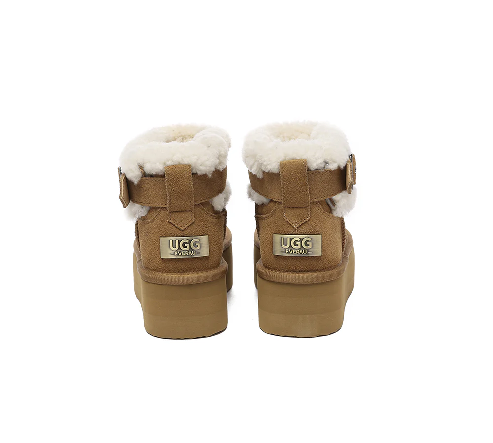 UGG EVERAU? UGG Boots Sheepskin Wool Adjustable Buckle Ankle Platform Ula