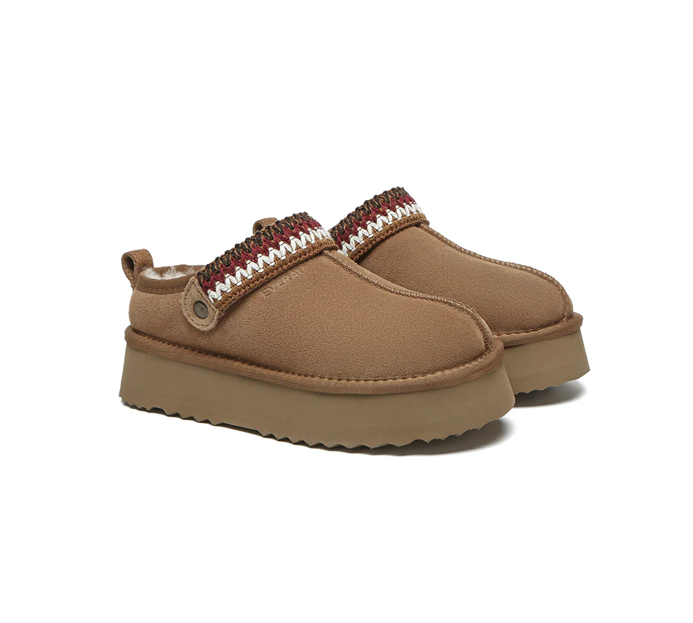 EVERAU? UGG Slippers Sheepskin Wool Slingback Kintted Platform Maeve