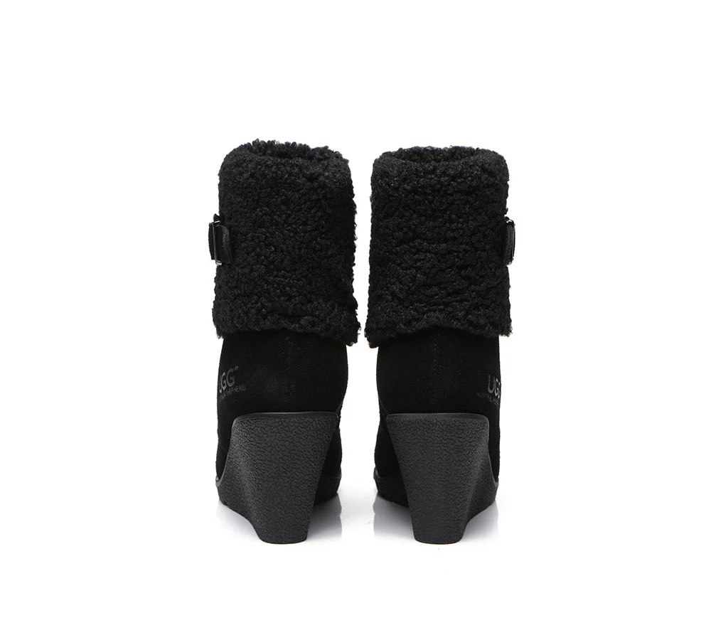 AUSTRALIAN SHEPHERD? UGG Boots Women Sheepskin Shearling Zipper Wedge Joanna