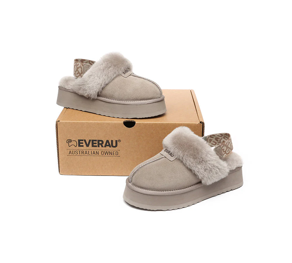 EVERAU? UGG Women Removable Strap Slingback Platform Slippers Forever