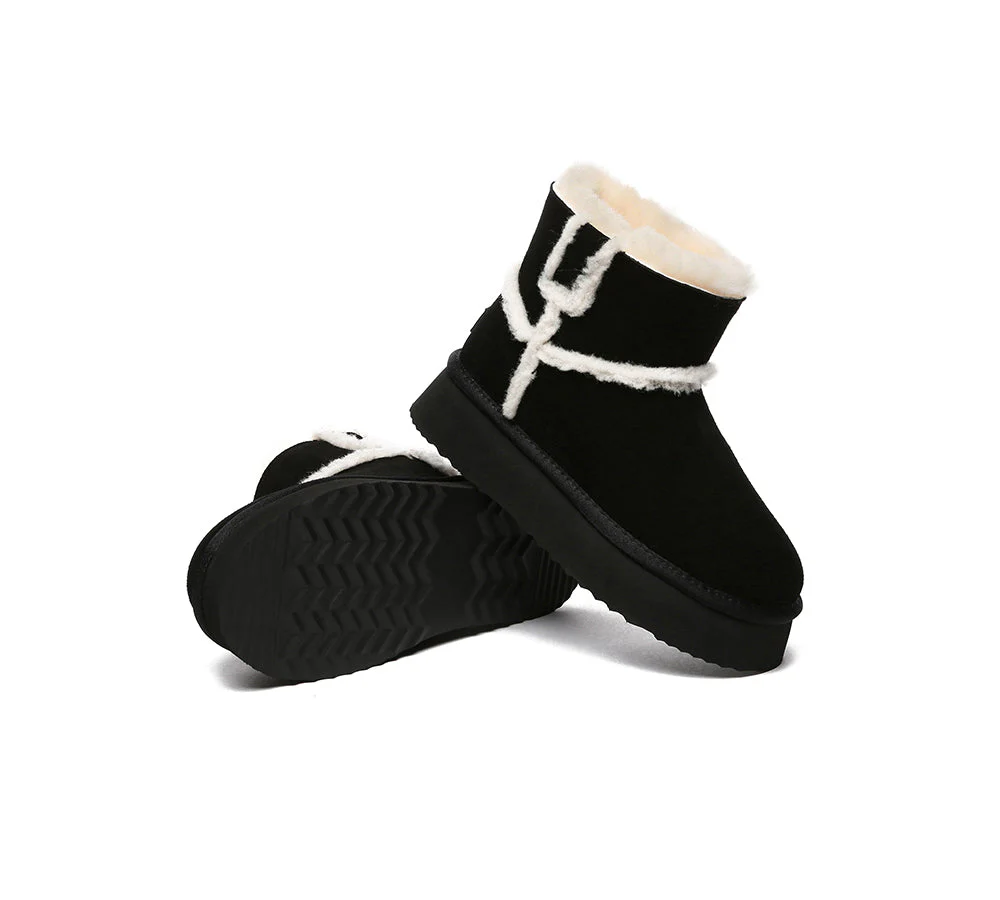 EVERAU? UGG Boots Women Sheepskin Wool Shearling Lined Ankle Platform Schunck