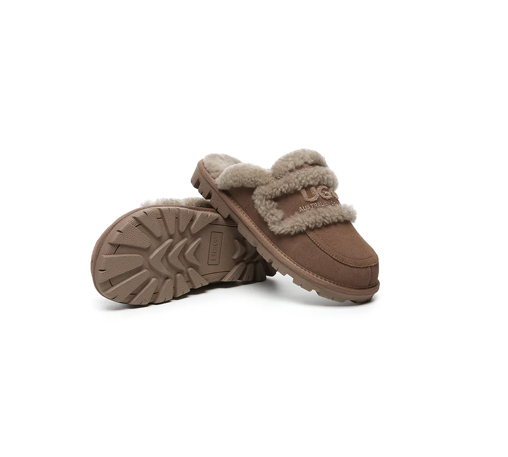 AUSTRALIAN SHEPHERD? UGG Slippers Women Sheepskin Wool Shearling Lined Rilee
