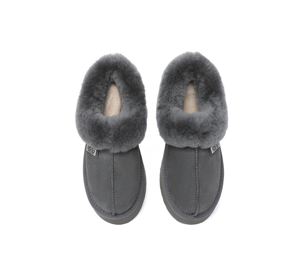 UGG EVERAU? UGG Slippers Women Sheepskin Wool Collar Ankle Platform Gabri