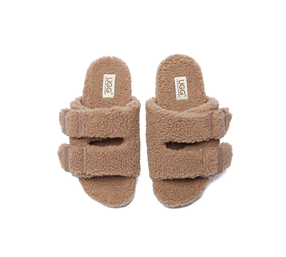 AUSTRALIAN SHEPHERD? UGG Women Shearling Buckle Sandal Slides Jennie