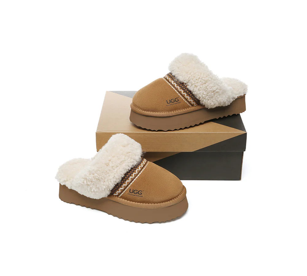 AUSTRALIAN SHEPHERD? UGG Slippers Sheepskin Wool Knitted Platform Isle
